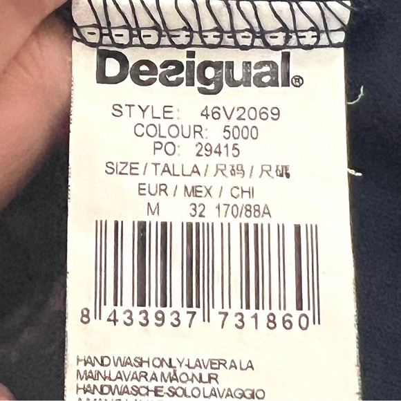 Desigual Blue Print Cotton Blend Long Sleeve Split Neck Boho Dress Women Medium - Picture 13 of 13